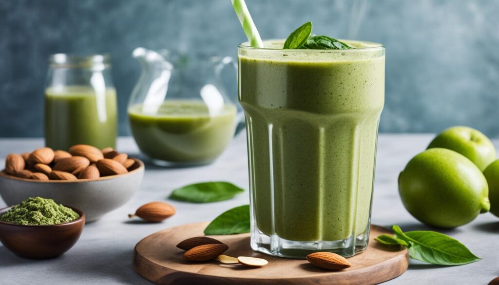 Almond butter in green tea smoothie