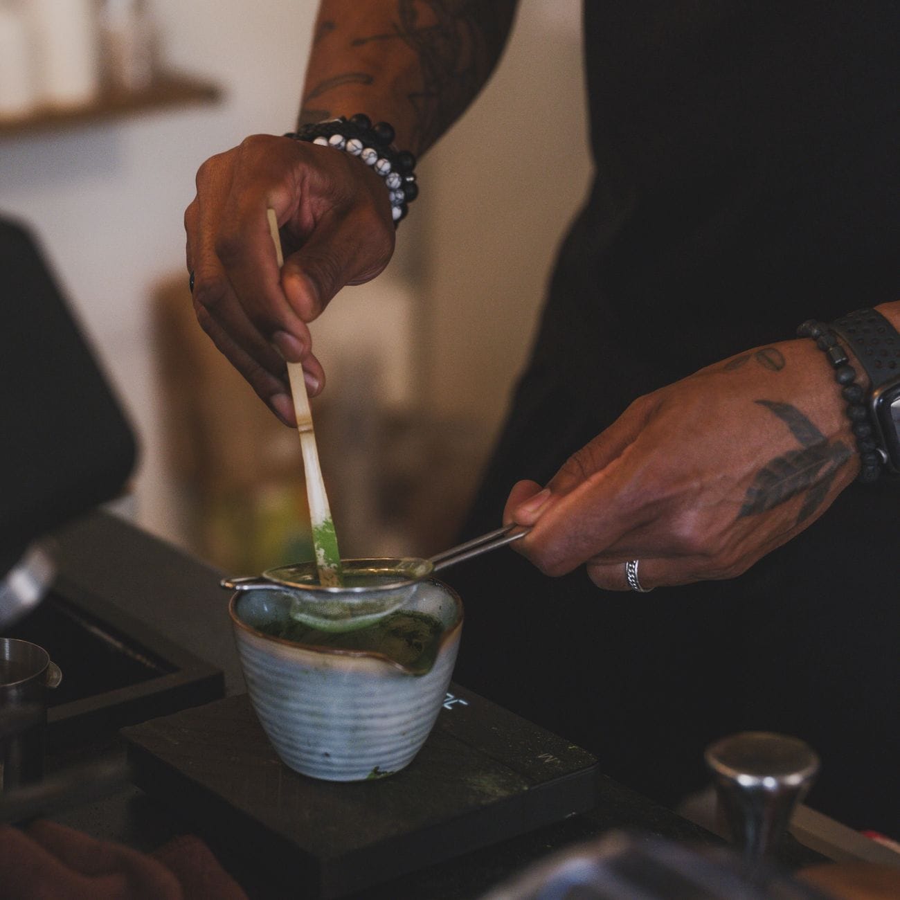 Green tea being prepared